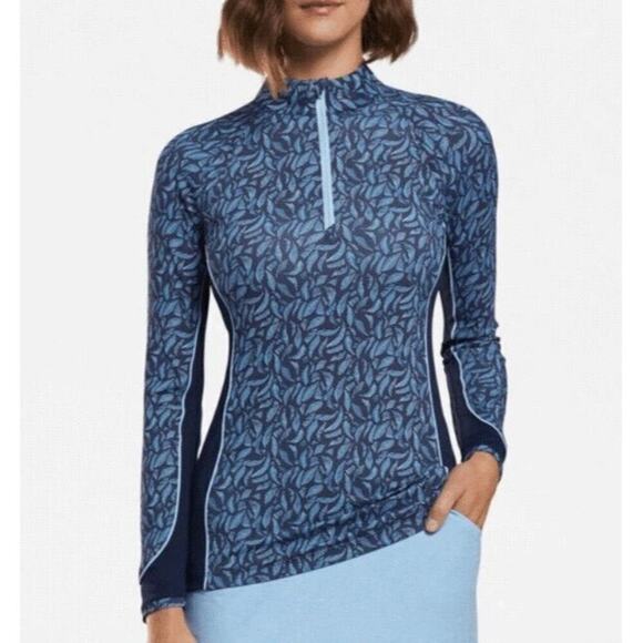 Peter Millar Palm Performance Baselayer 1/4 Zip Top Size XL Blue Abstract - Picture 1 of 11